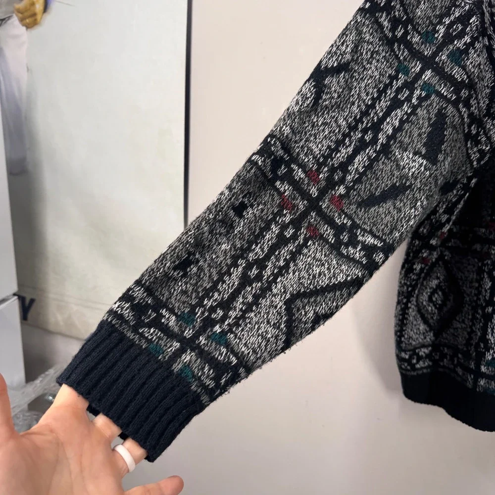 Michael Gerald Vintage Mens Cardigan Sweater Gray Geometric Knit Size M